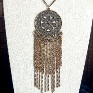 Boho Dream Catcher Fringe Metal Pendant Necklace